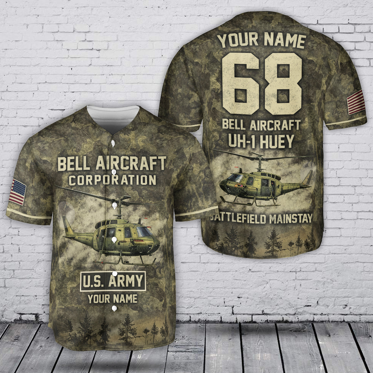 Custom Name & Number U.S Army Bell UH-1 Huey Baseball Jersey