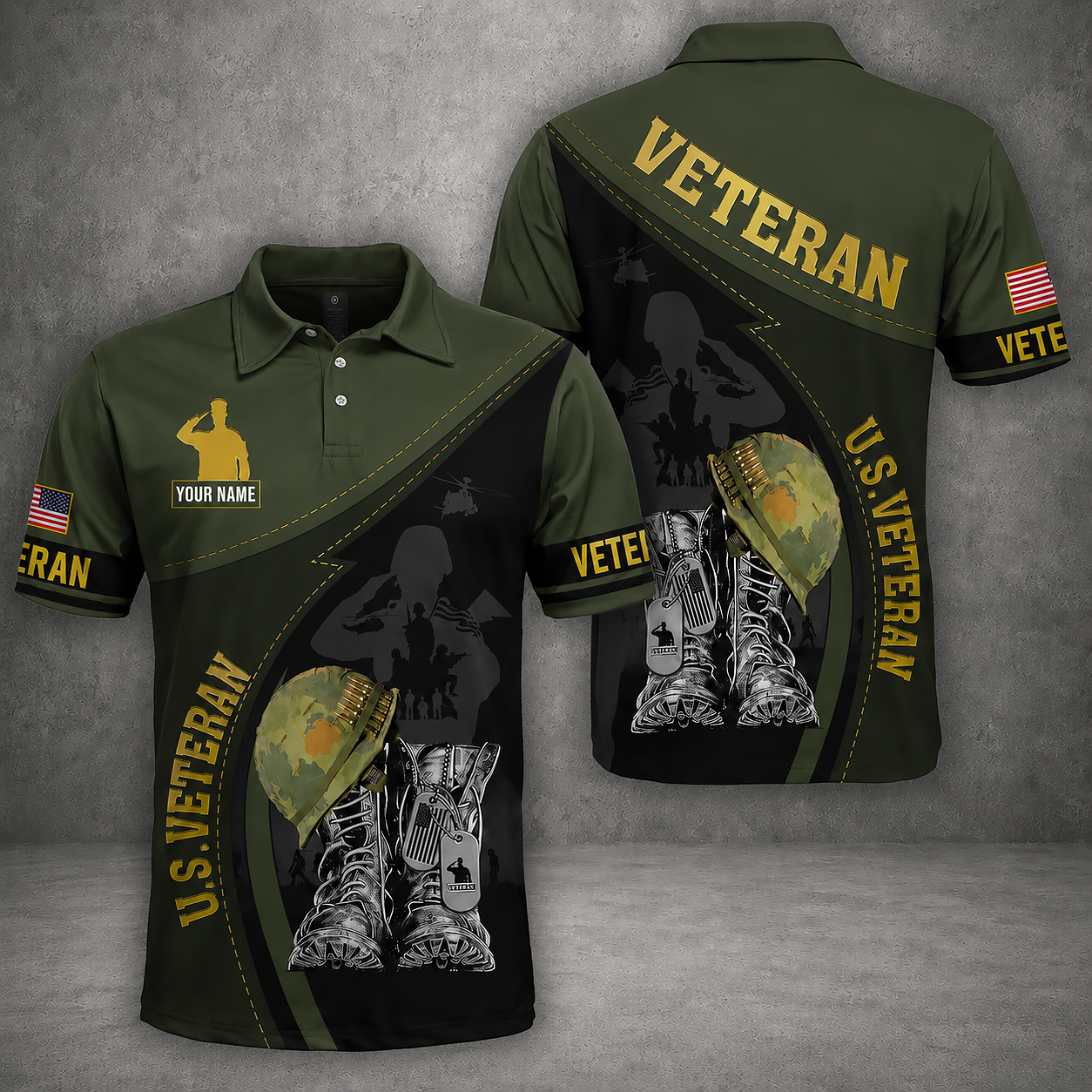 Custom Name US Military Veteran Polo Shirt