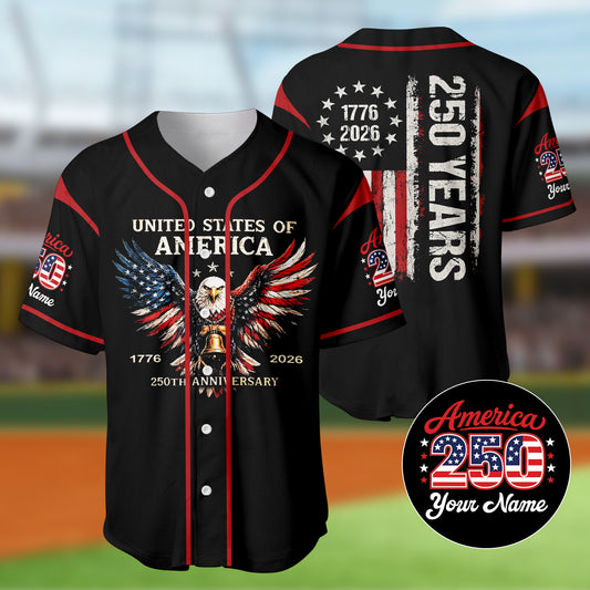 Custom Name America 250th Anniversary, USA Independence Day 4 of July Baseball Jersey