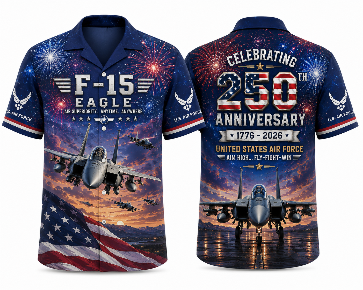 U.S Air Force F-15 Eagle 4th July 250th Anniversary 1776-2026 Hawaiian Shirt
