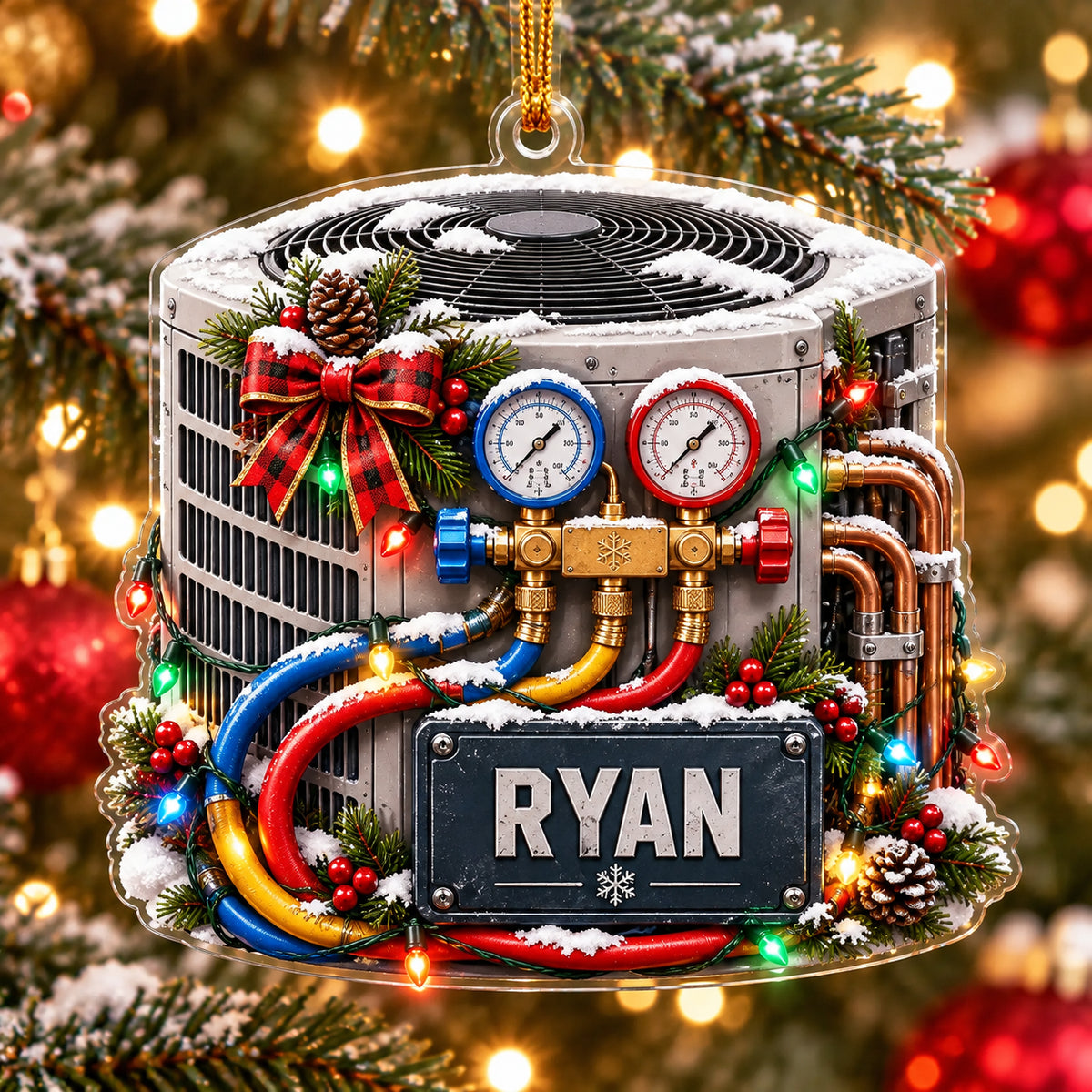 Personalized HVAC Air Conditioner Acrylic Ornament - Custom Name Christmas Gift for HVAC Technicians