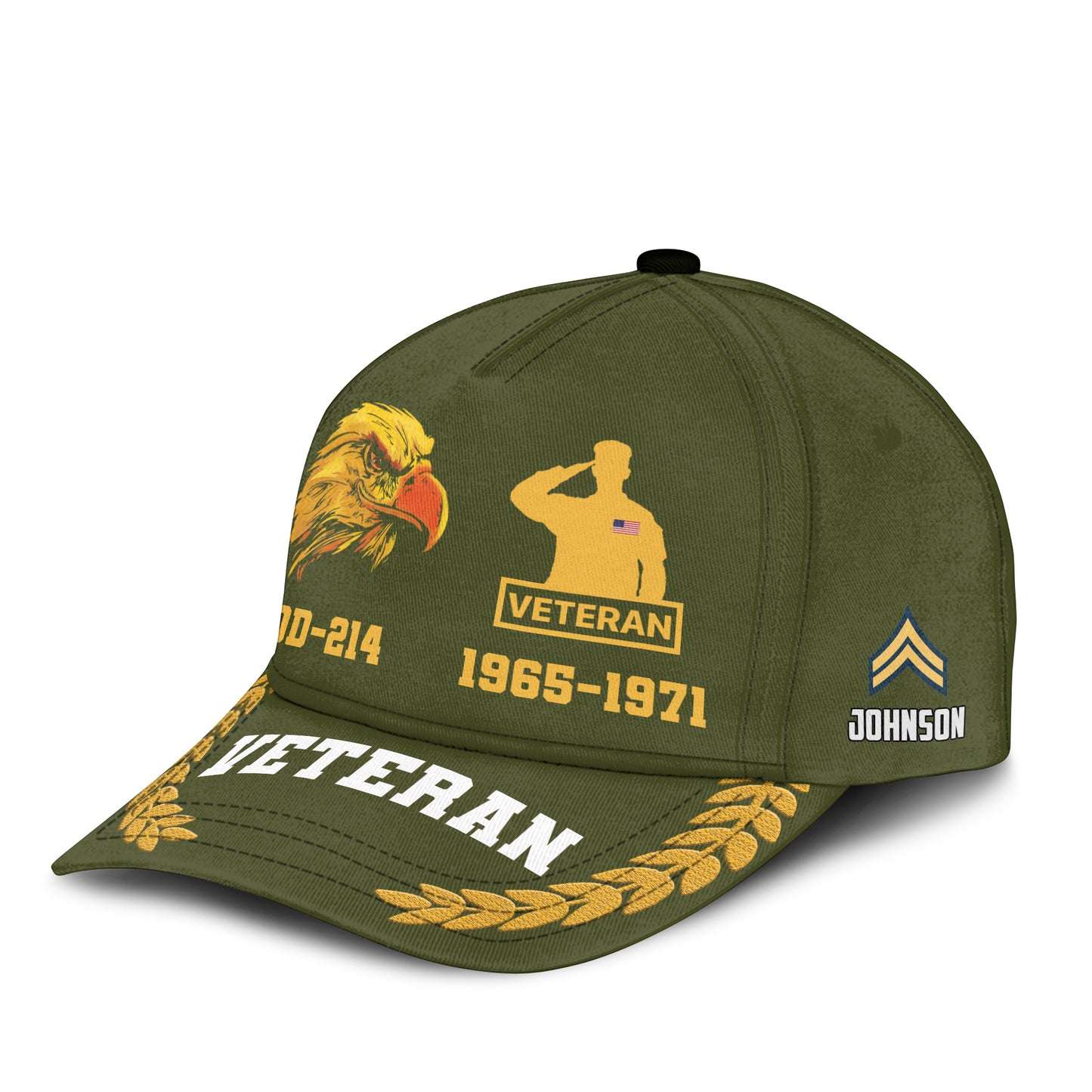 Custom Name, Year & Rank Military Veteran Baseball Cap