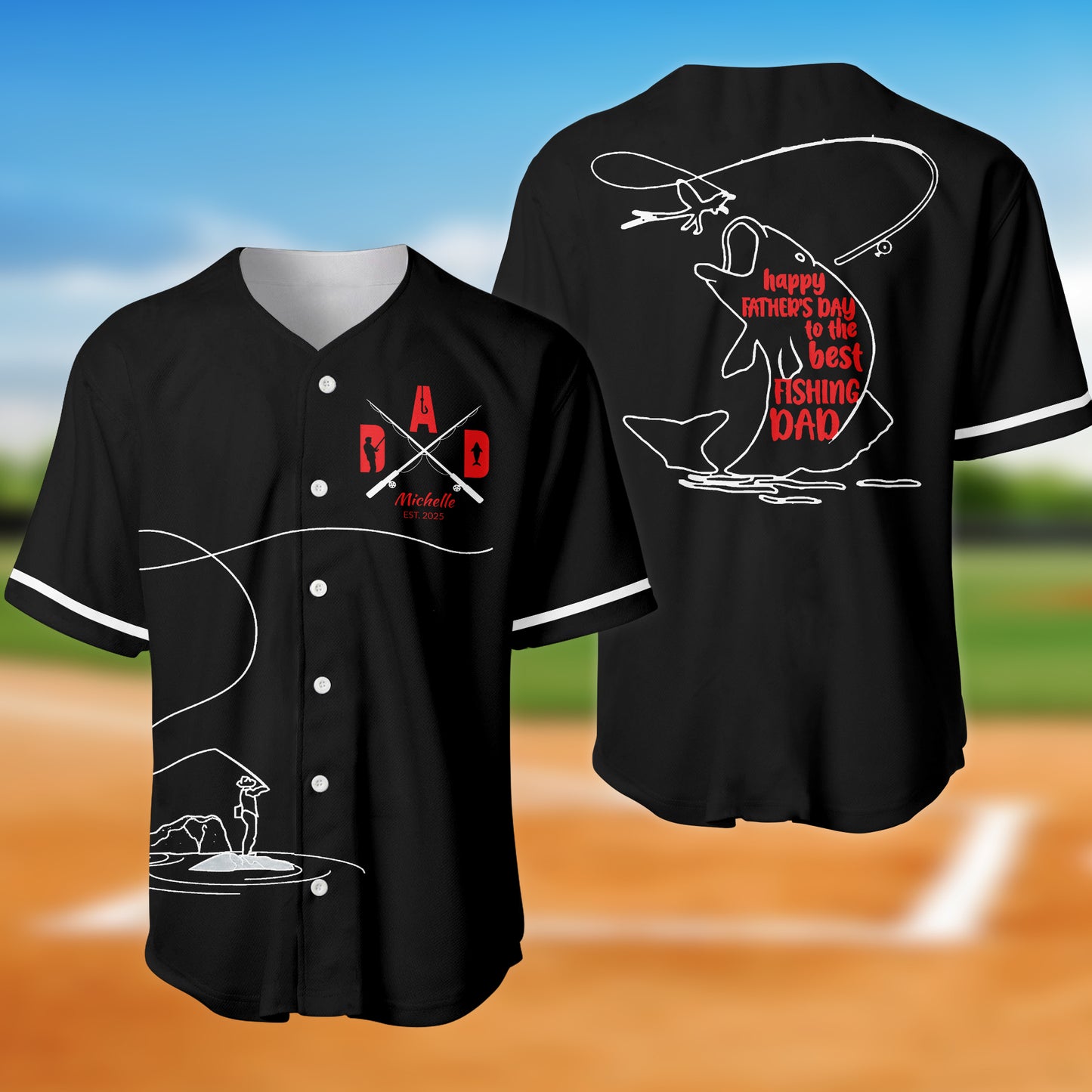 Custom Fishing Dad Baseball Jersey