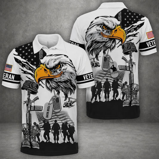 Custom Name US Military Veteran Polo Shirt