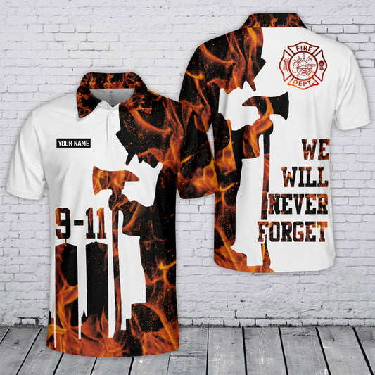 Custom Name 9/11 Days Firefighter We Will Never Forget 2026 Memorial Polo Shirt