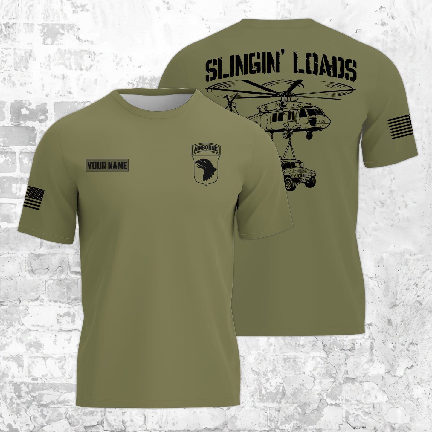 Custom Name US Military Sling Load Black Hawk 3D T-shirt