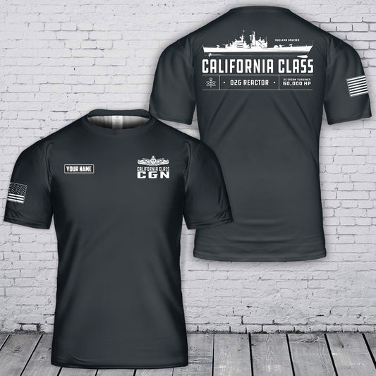 Custom Name US Navy USS California Class Nuclear Powered Cruiser (CGN) 3D T-Shirt