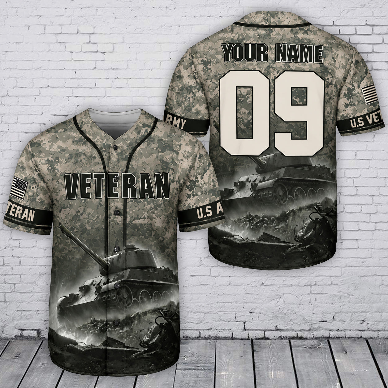 Custom Name US Army Veteran Baseball Jersey