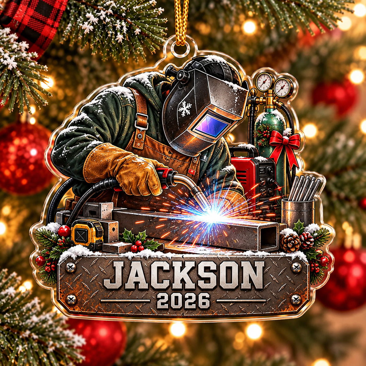 Personalized Welder Acrylic Ornament - Custom Name Welding Christmas Gift 2026
