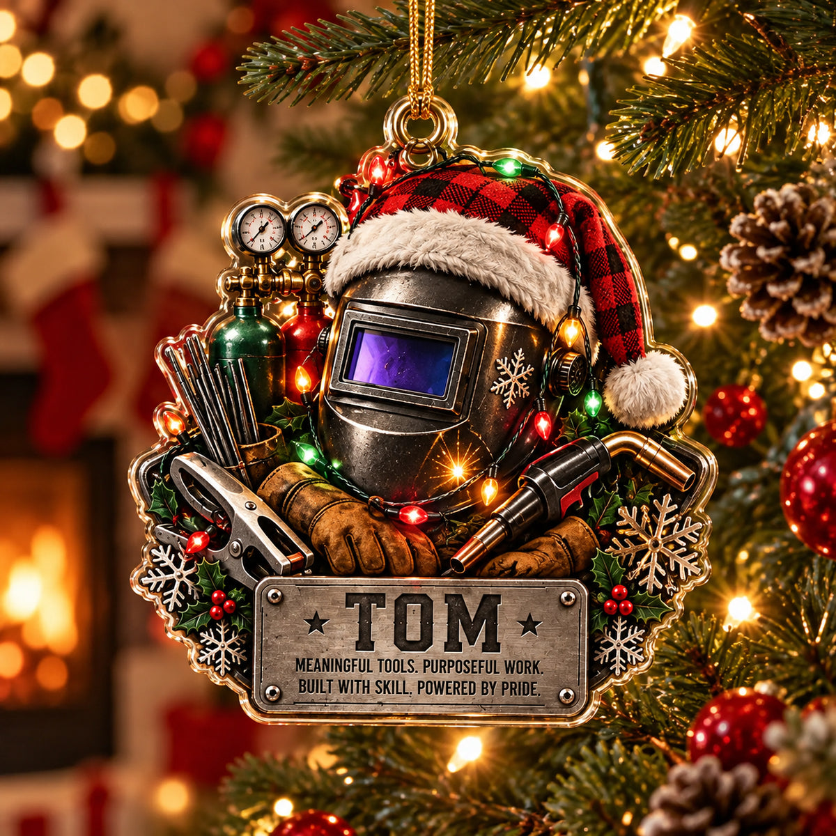 Personalized Welder Christmas Acrylic Ornament - Custom Name Welding Helmet & Tools Gift