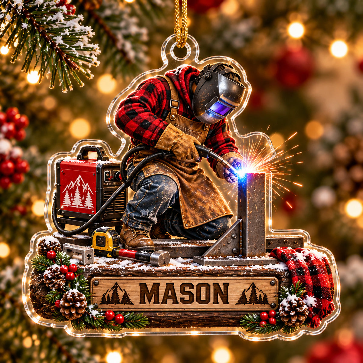 Personalized Welder Acrylic Ornament - Custom Name Welding Workshop Christmas Gift