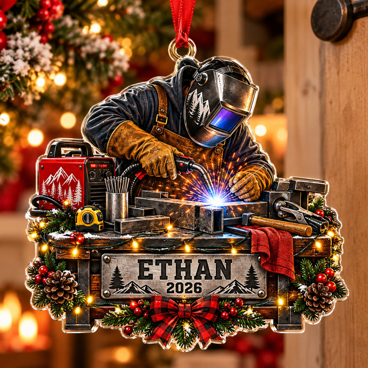 Personalized Welder Workshop Acrylic Ornament - Custom Name Welding Christmas Gift 2026