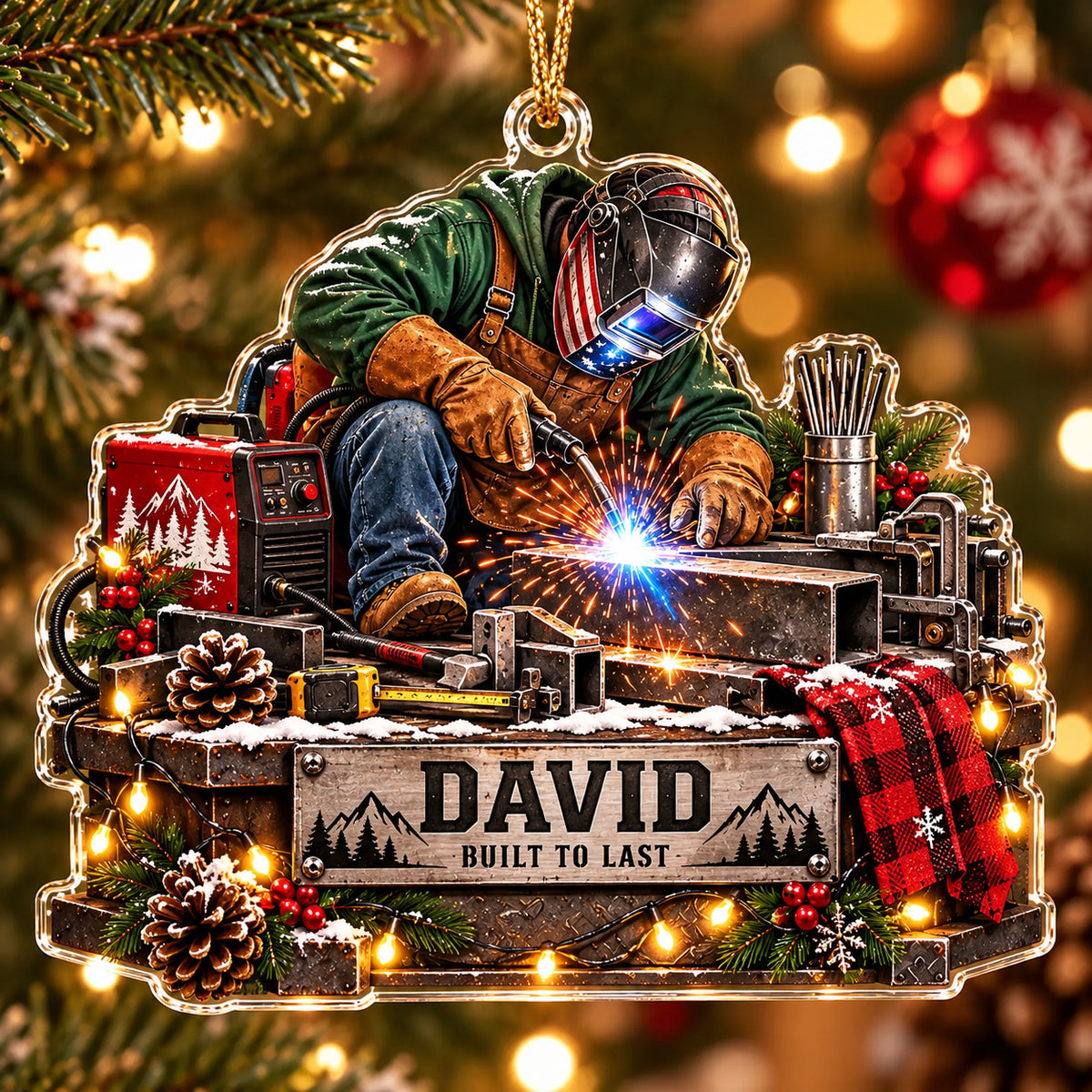 Personalized Welder Acrylic Ornament - Custom Name Built to Last Welding Christmas Gift