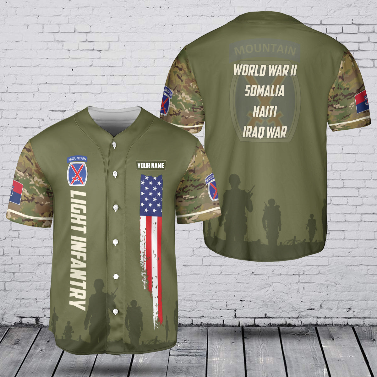 Custom Name 10th Mountain Division (Light Infantry) Baseball Jersey