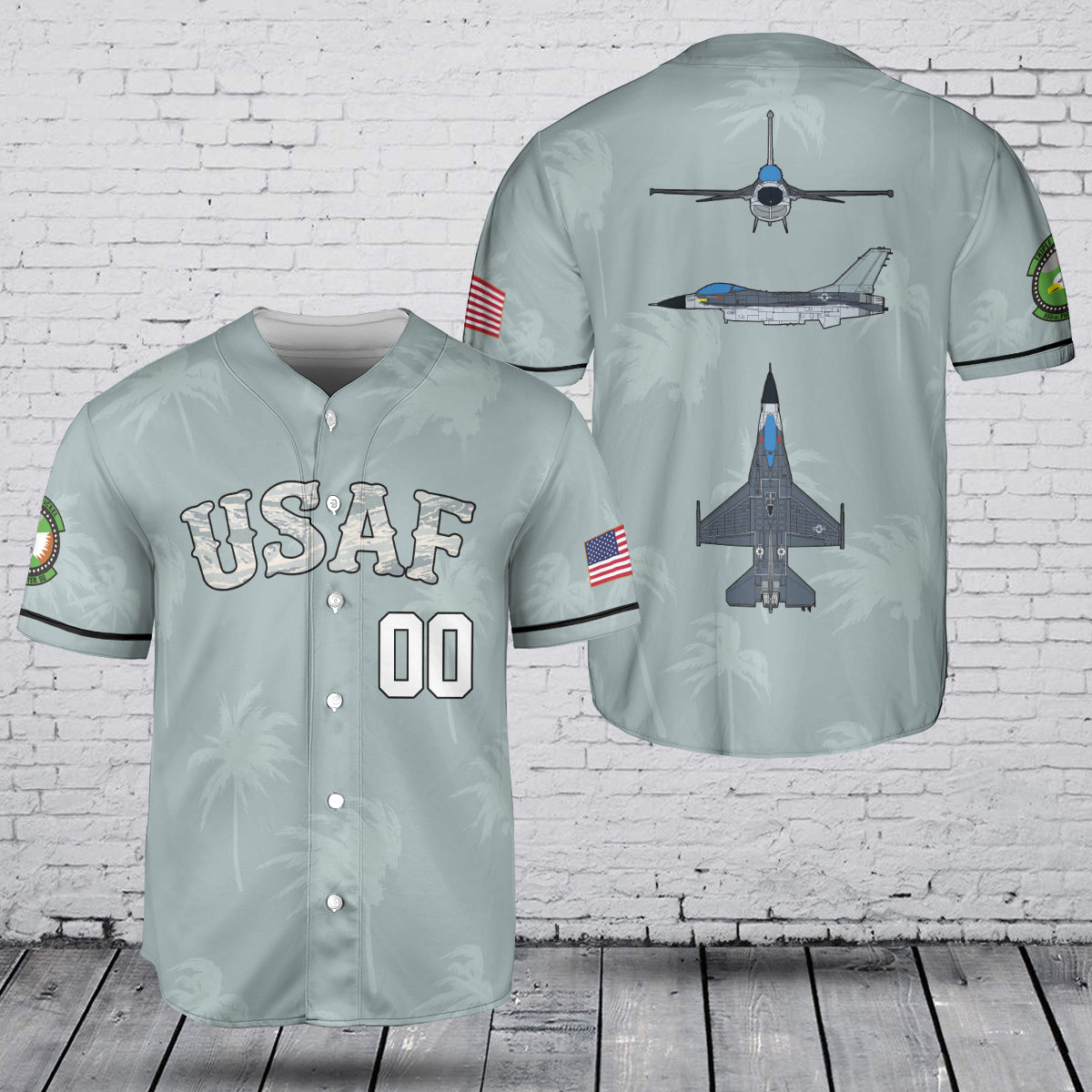 Custom Number USAF 555th Fighter Squadron F-16 Fighting Falcon Baseball Jersey