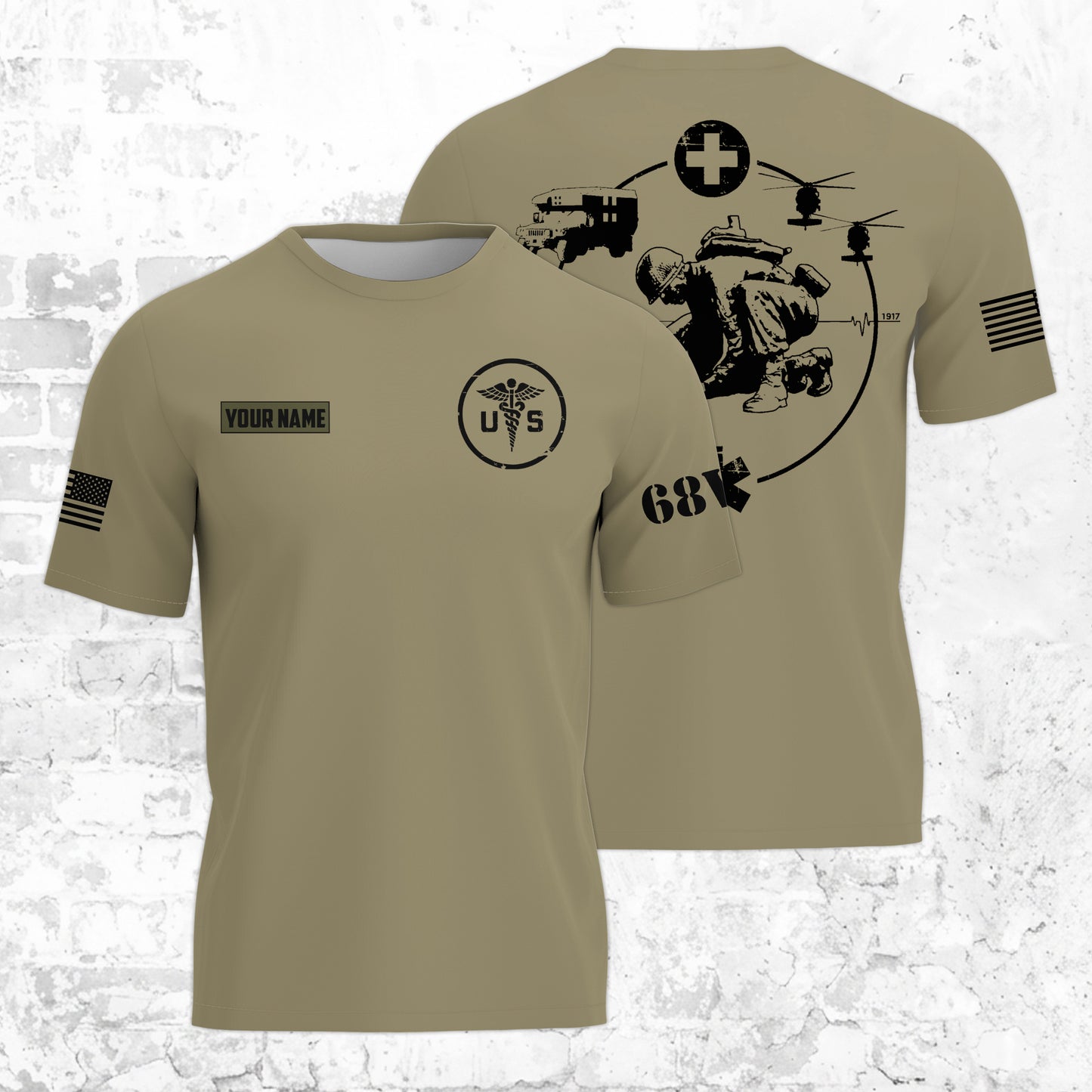 Custom Name US Military 68W Combat Medic Army 3D T-shirt