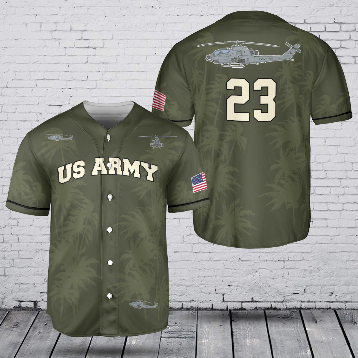 Custom Number US Army Bell AH-1 Cobra Baseball Jersey