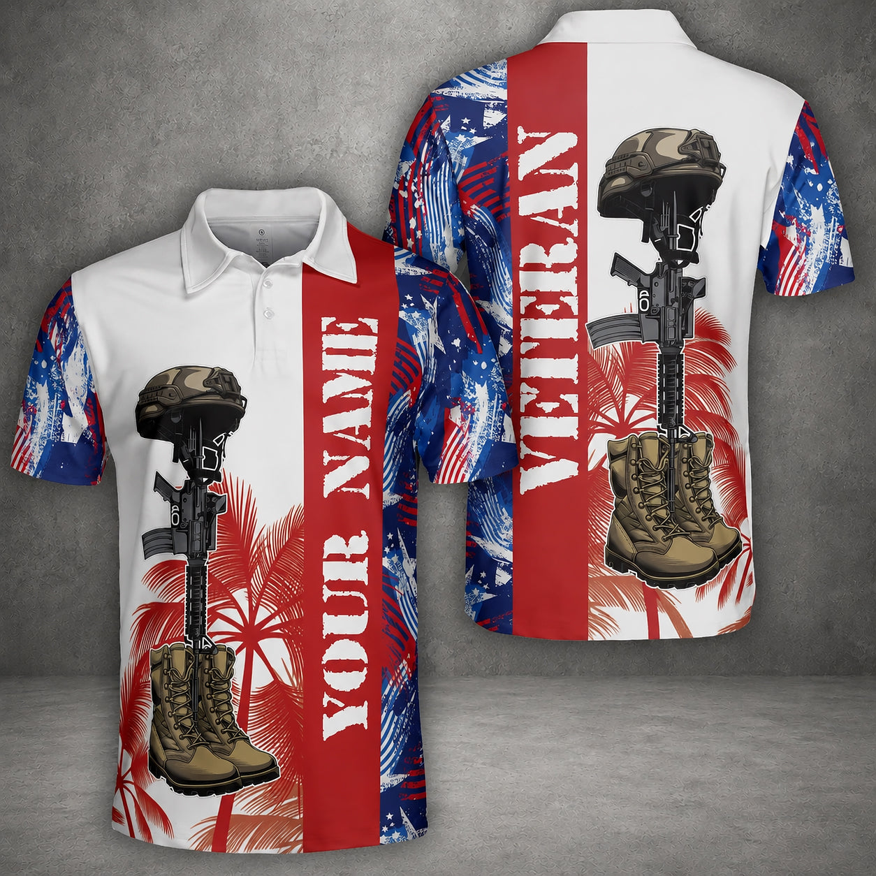 Custom Name US Military Veteran Polo Shirt