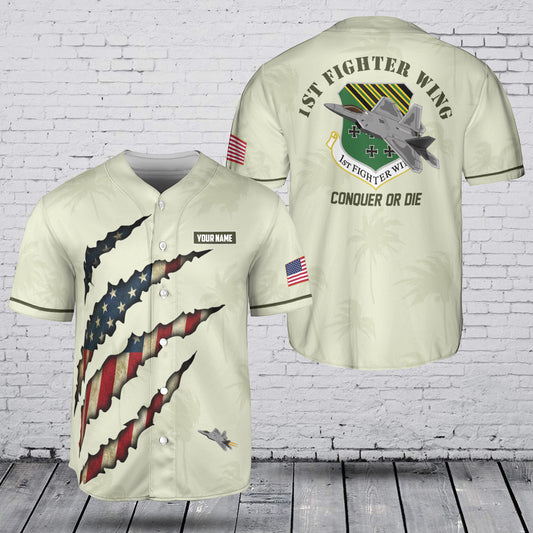 Custom Name USAF 1st Fighter Wing F-22 Raptor Baseball Jersey