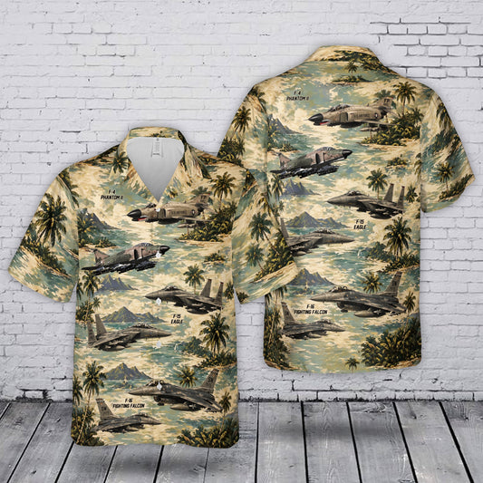 USAF F-4 Phantom II F-15 Eagle F-16 Fighting Falcon Hawaiian Shirt