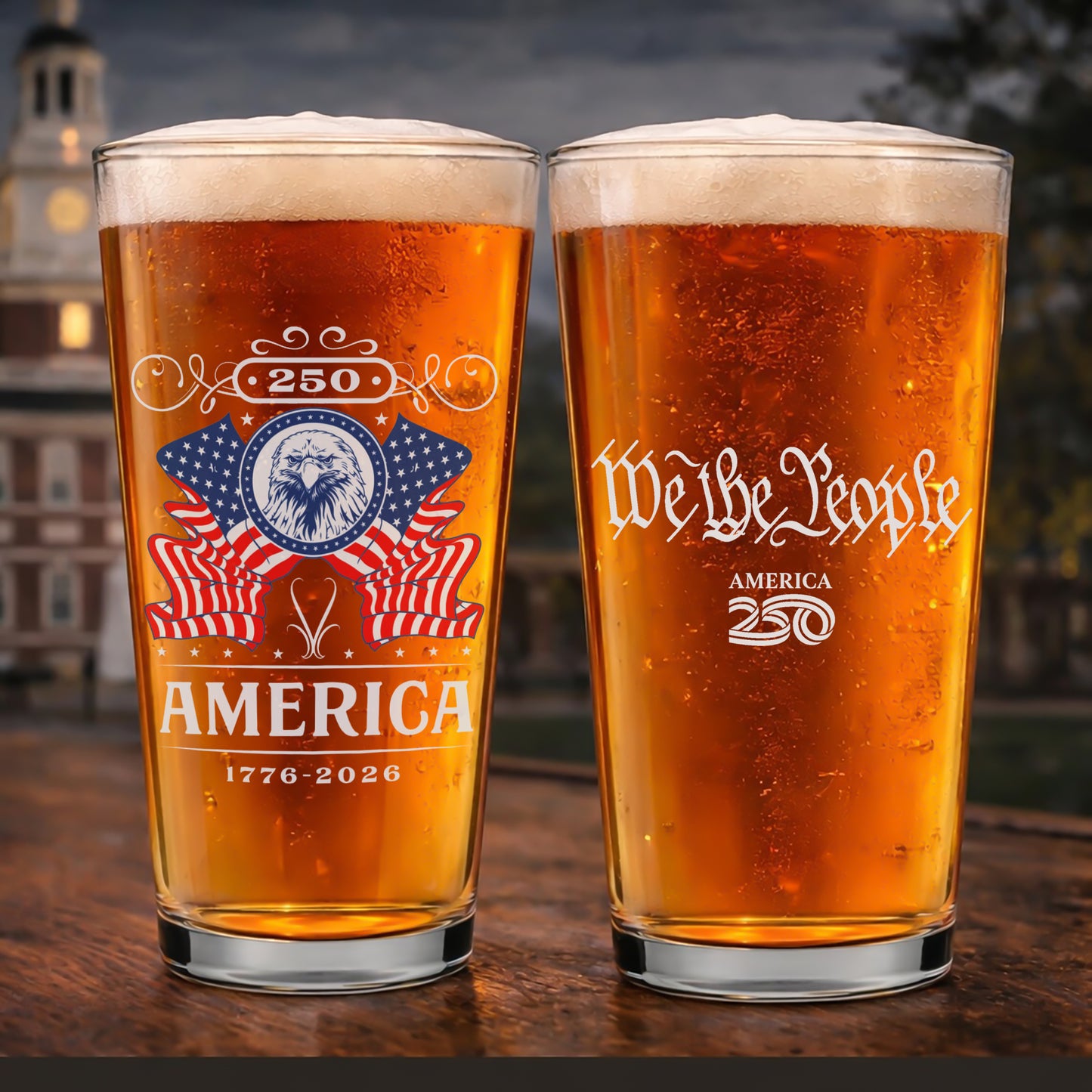 250th Anniversary United States, 1776-2026 Patriotic USA Pint Glass Beer Mug