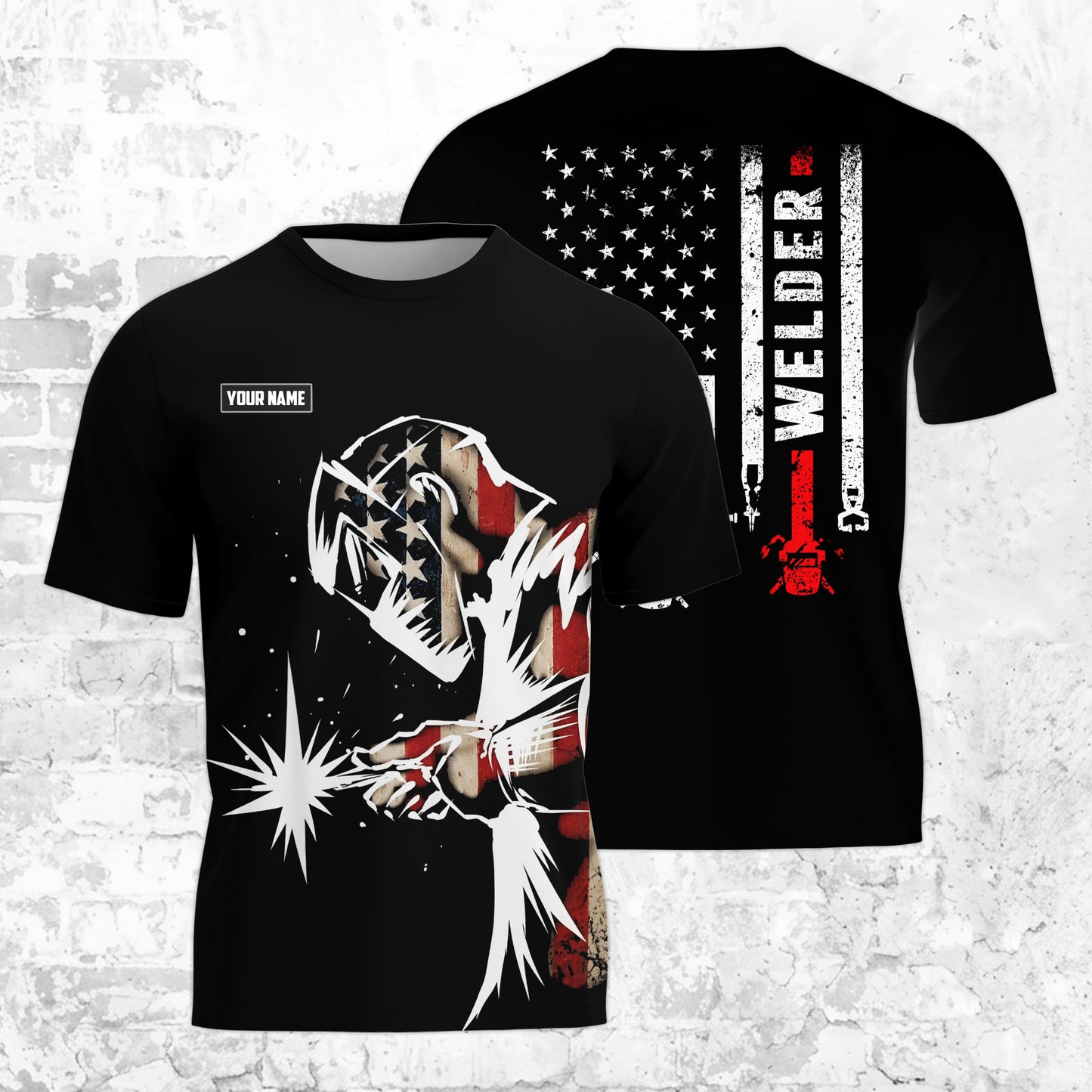 Custom Welder Apparel, Dad Welder, Proud Welder With American Flag,  Father's Day 3D T-shirt