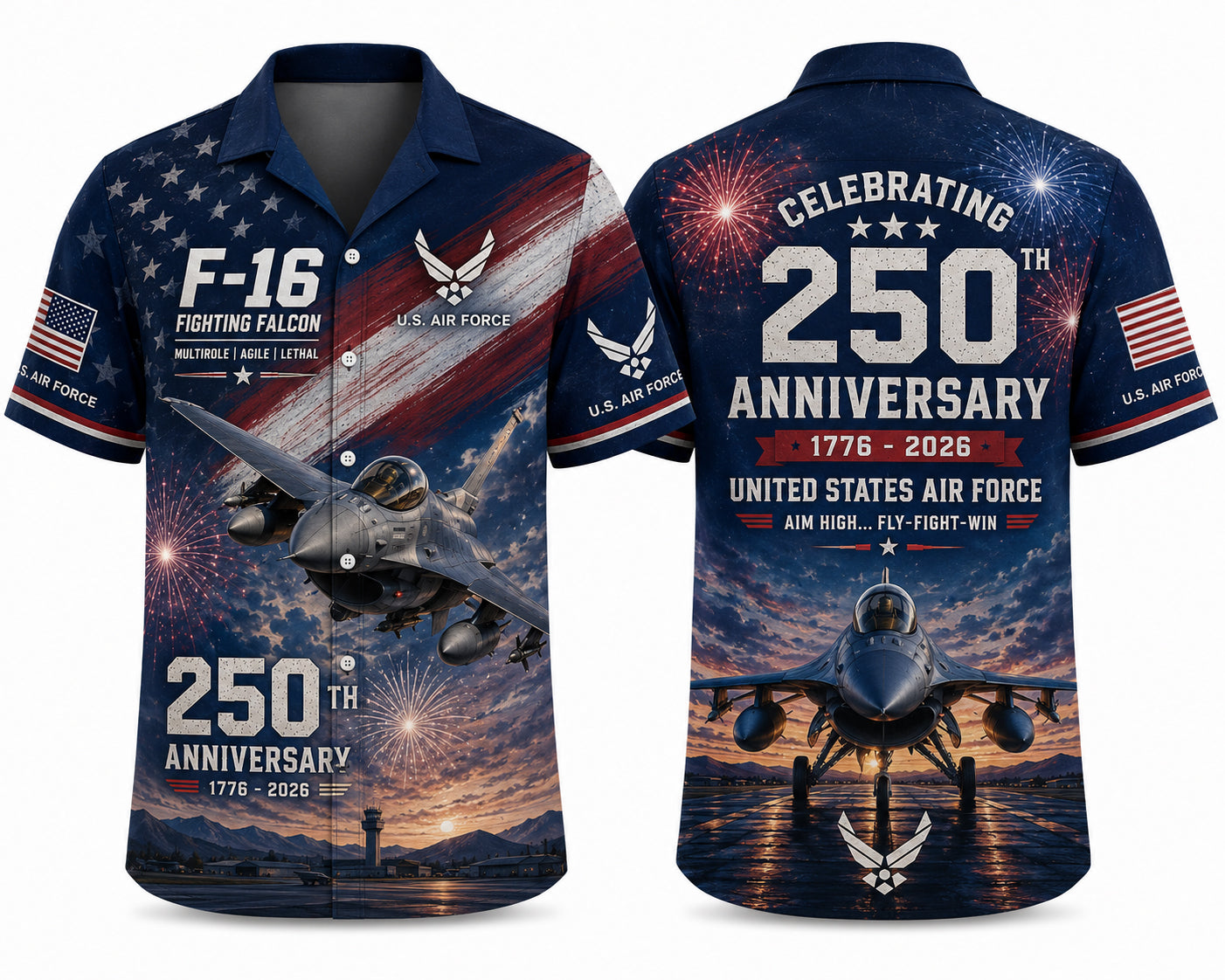 U.S Air Force F-16 Fighting Falcon 4th July 250th Anniversary 1776-2026 Hawaiian Shirt
