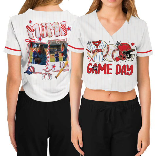 Custom Baseball Mom Gameday Crop Top Baseball Jersey