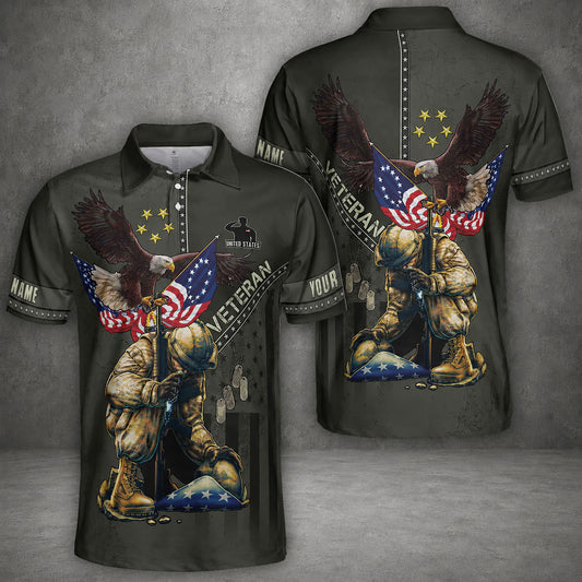 Custom Name US Military Veteran Polo Shirt