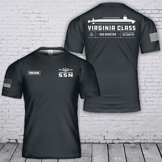Custom Name Virginia Class Submarine (SSN) 3D T-Shirt