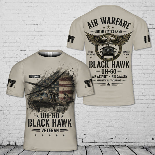 Custom Name US Army Air Warfare UH-60 Black Hawk Veteran 3D T-Shirt