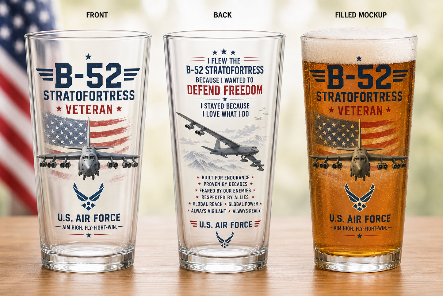 US Air Force B-52 Stratofortress Veteran 16oz Pint Beer Glass