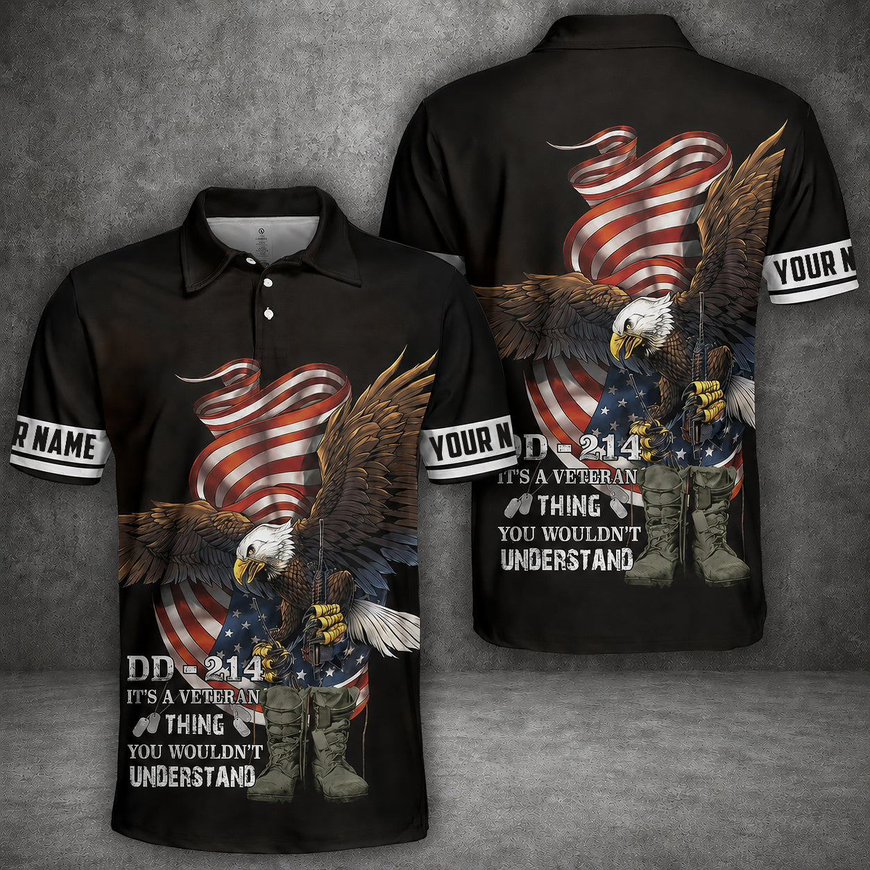 Custom Name US Military Veteran Polo Shirt