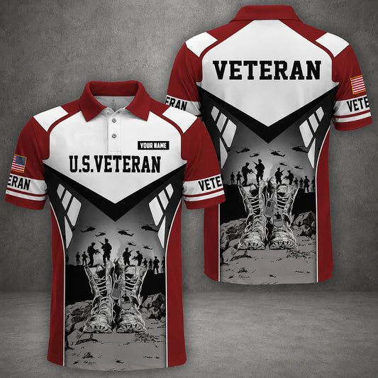 Custom Name US Military Veteran Polo Shirt