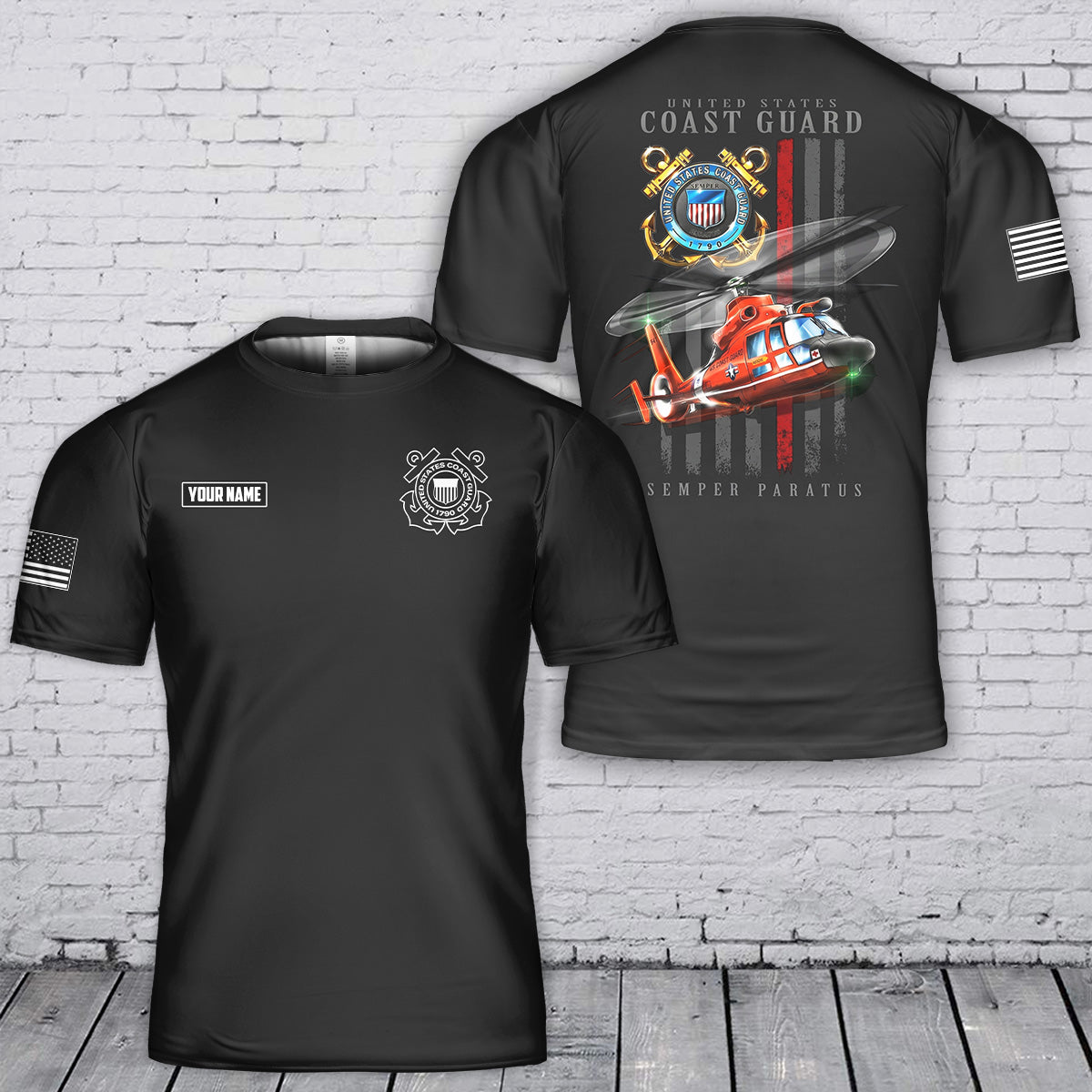 Custom Name Coast Guard Patriotic Flag 3D T-Shirt