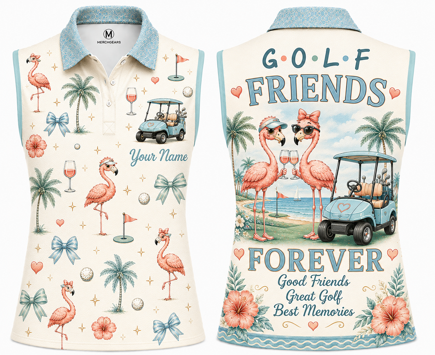 Personalized Golf Friends Forever Women's Sleeveless Athleisure Polo Shirt