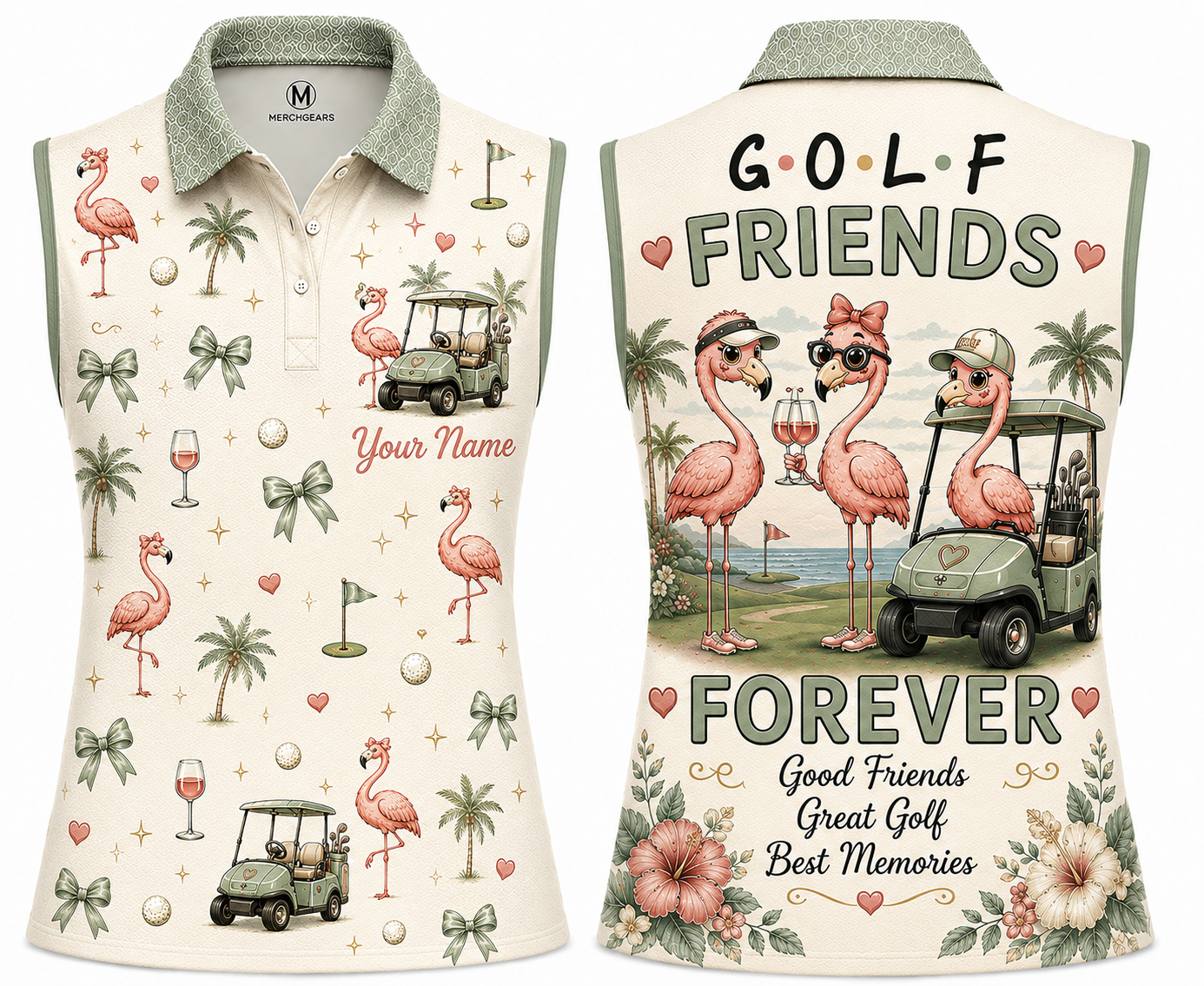 Personalized Golf Friends Forever Women's Sleeveless Athleisure Polo Shirt