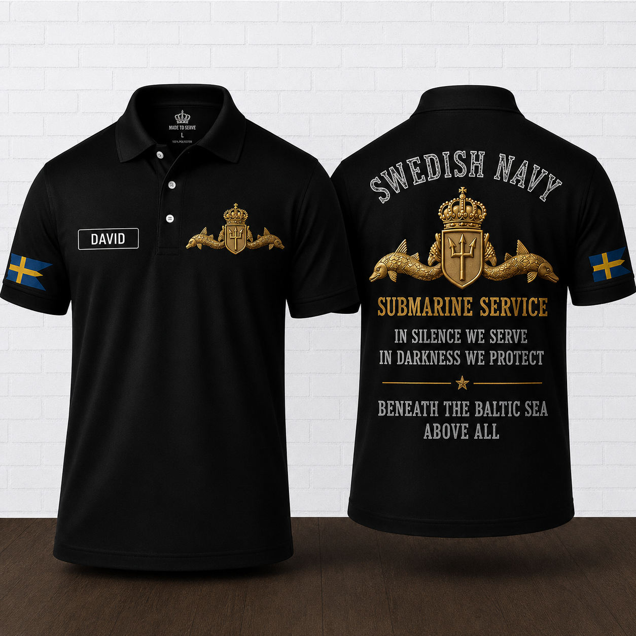 Personalized Swedish Navy Silent Service Polo Shirt | Veteran Custom Name Polo