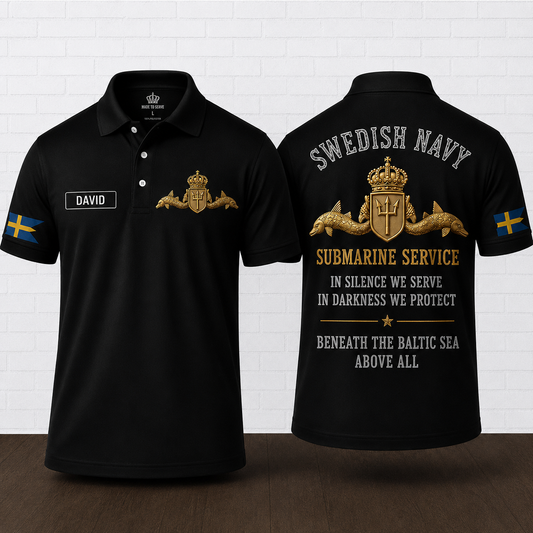 Personalized Swedish Navy Silent Service Polo Shirt | Veteran Custom Name Polo
