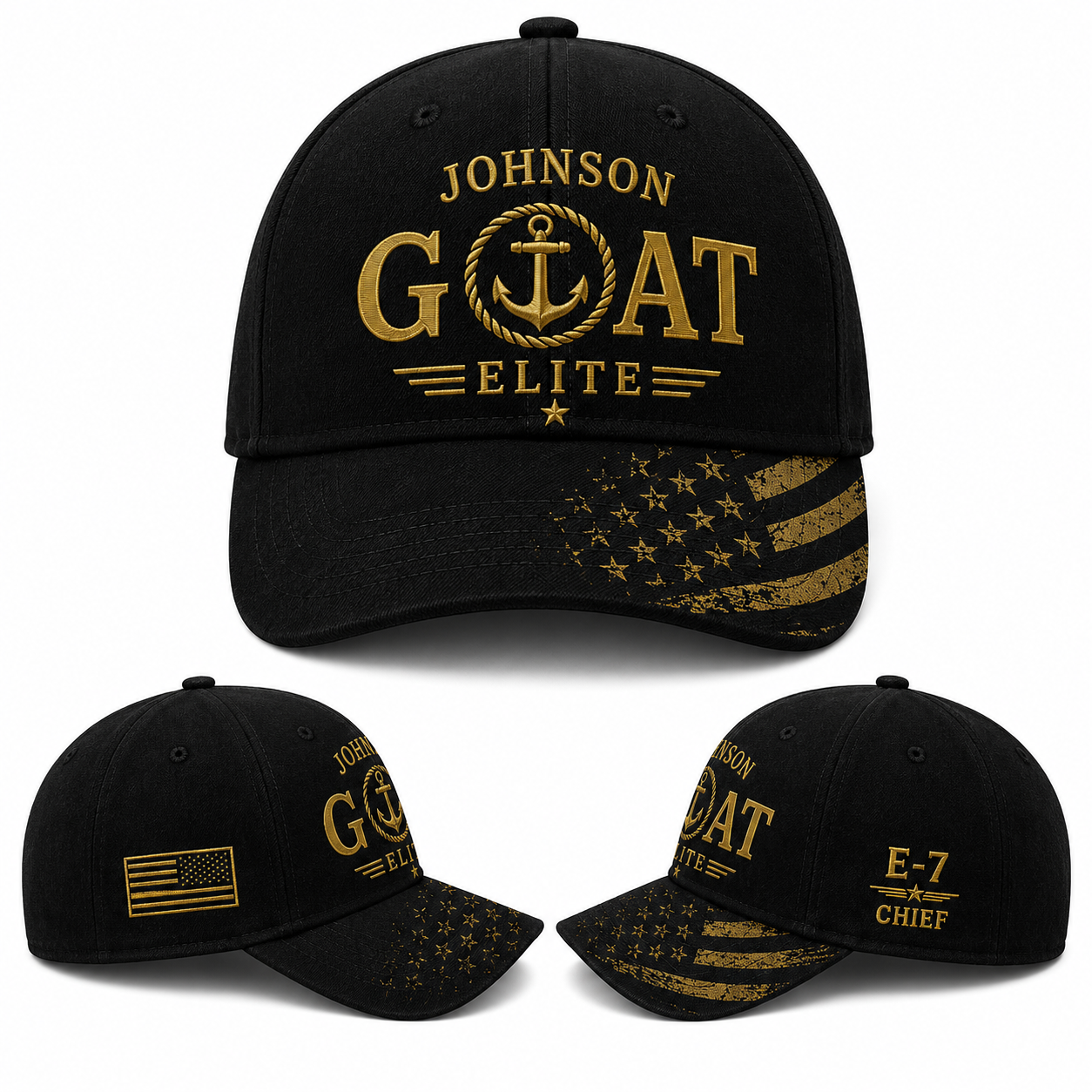 Custom US Navy Chief GOAT Legacy Baseball Cap Personalized Name Rank E7 E8 E9 Veteran Military Hat