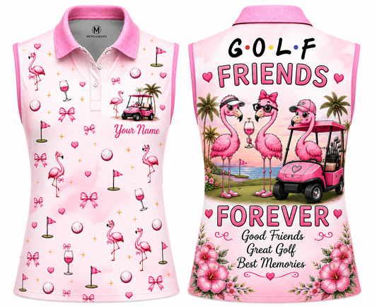 Personalized Golf Friends Forever Women's Sleeveless Athleisure Polo Shirt