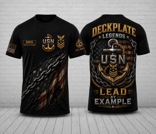 Custom Name DECKPLATE LEGENDS US Navy Chief 3D T-Shirt