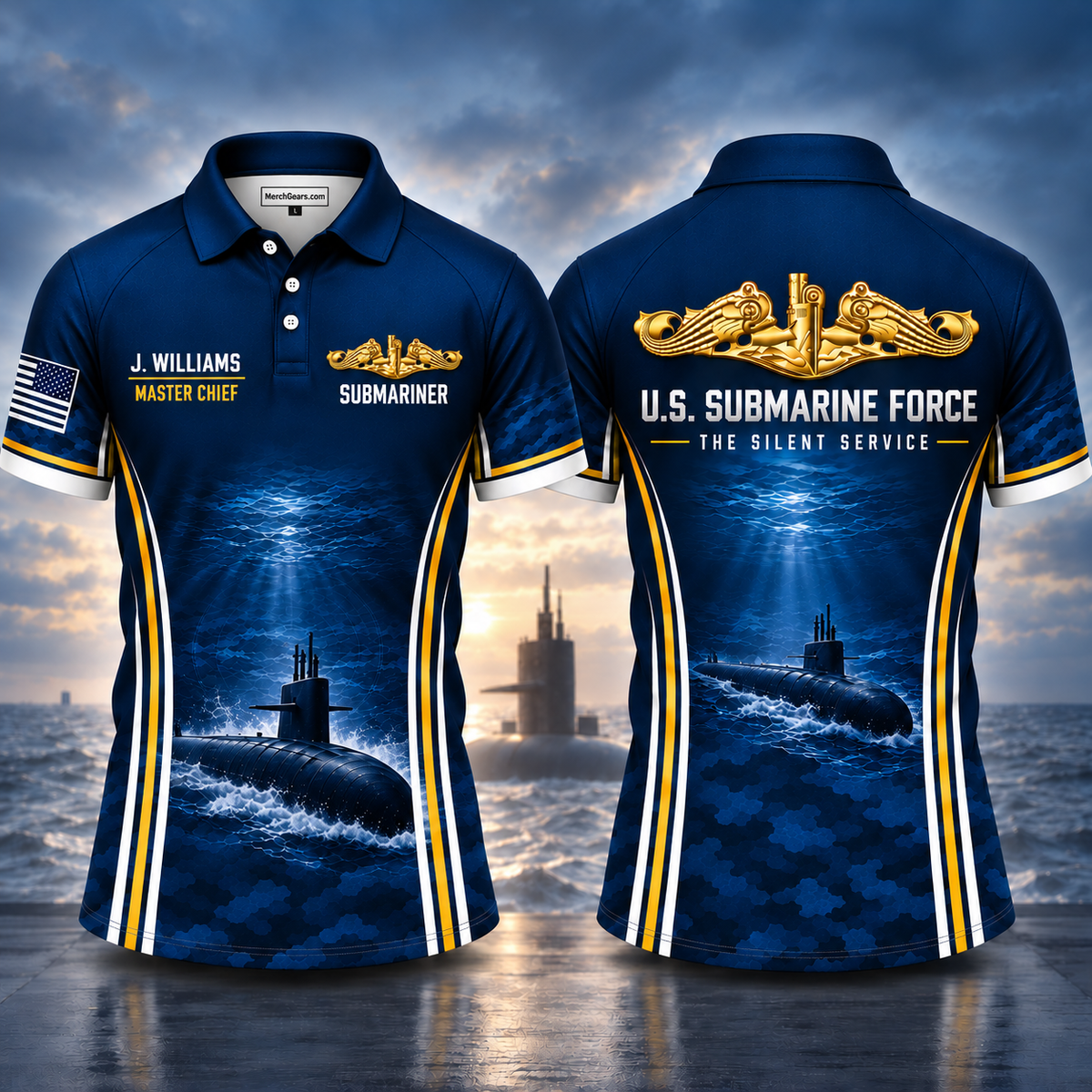 US Submarine Force The Silent Service Custom Name & Rank Polo Shirt