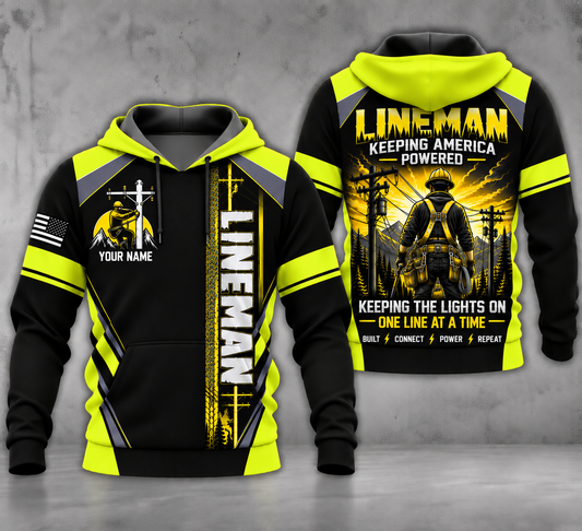 Custom Name Lineman 3D Hoodie - Keeping America Powered