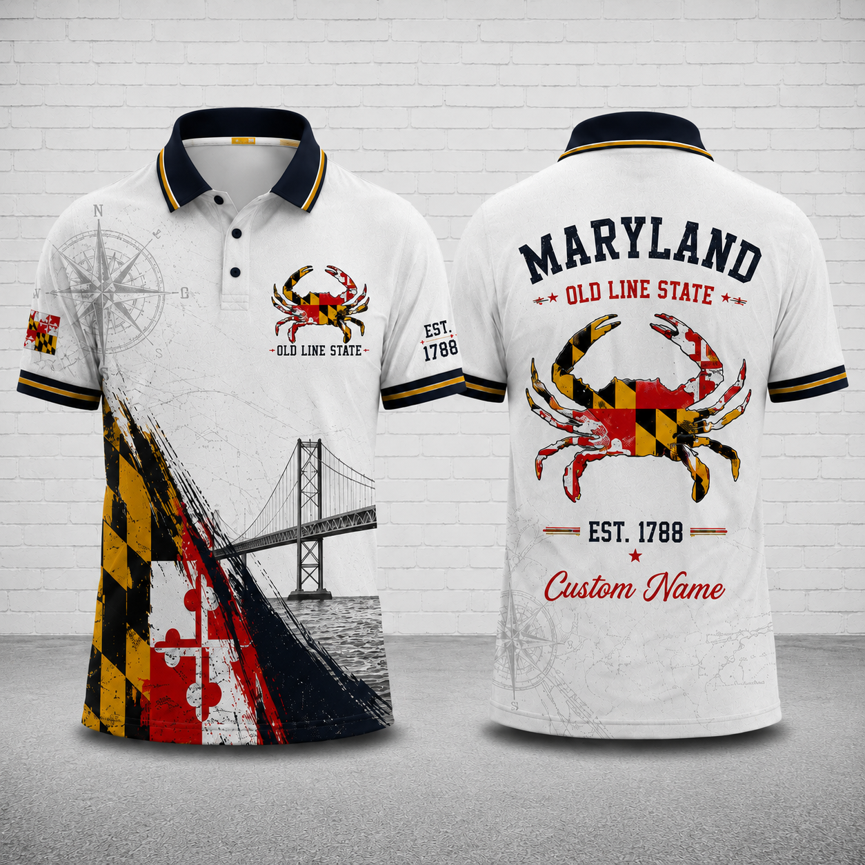 Personalized Maryland Flag Blue Crab Polo Shirt - Chesapeake Bay Heritage Gift