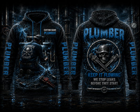 Custom Name Plumber Keep It Flowing We Stop Leaks Halloween 3D Hoodie