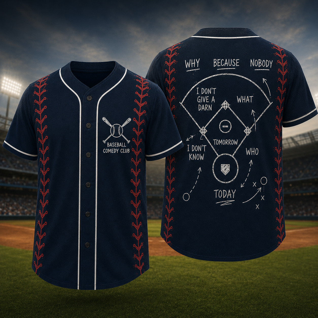 Baseball Comedy Club Funny Baseball Jersey - Vintage Chalkboard Strategy Baseball Shirt for Players & Fans