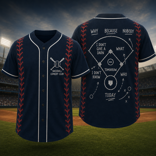 Baseball Comedy Club Funny Baseball Jersey - Vintage Chalkboard Strategy Baseball Shirt for Players & Fans