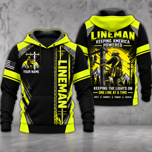 Custom Name Lineman Keeping America Powered 3D Hoodie