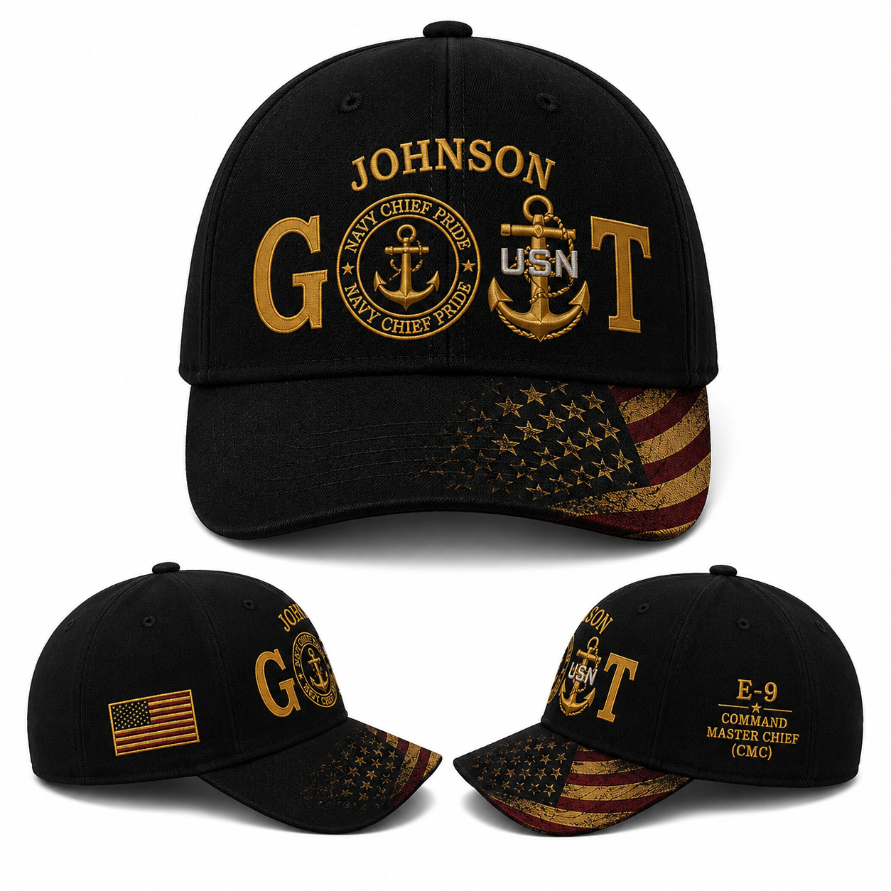 Custom US Navy Chief GOAT Legacy Baseball Cap Personalized Name Rank E7 E8 E9 Veteran Military Hat